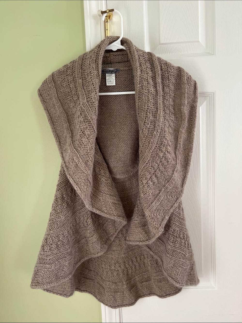 Anthropologie Shawl Collar Knit Poncho Vest - Taupe